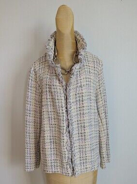 Giorgia Giannini Tweed Woven Fringe Collar Women's Jacket in Light Pastel Size S